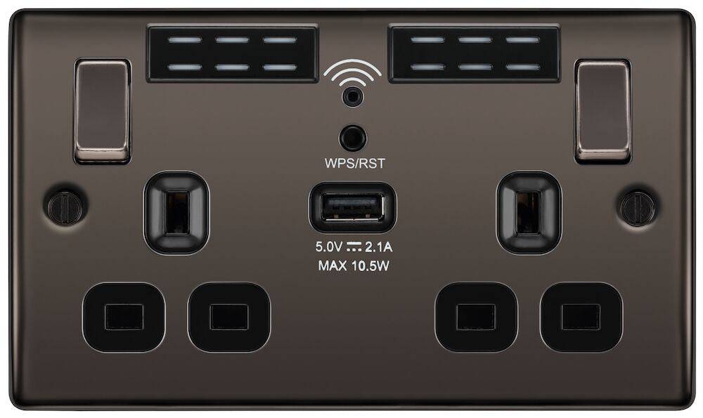 BG Nexus Metal Black Nickel Wi-Fi Extender USB Socket NBN22UWRB Available from RS Electrical Supplies