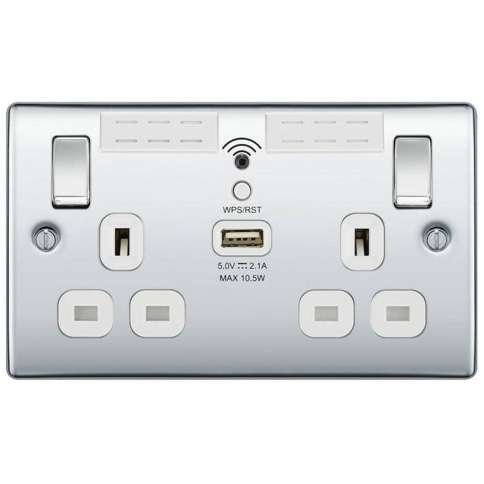BG Nexus Metal Polished Chrome Wi-Fi Extender USB Socket NPC22UWRW Available from RS Electrical Supplies