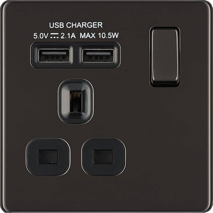 BG Nexus Screwless Black Nickel 13ASingle USB Socket FBN21U2B Available from RS Electrical Supplies
