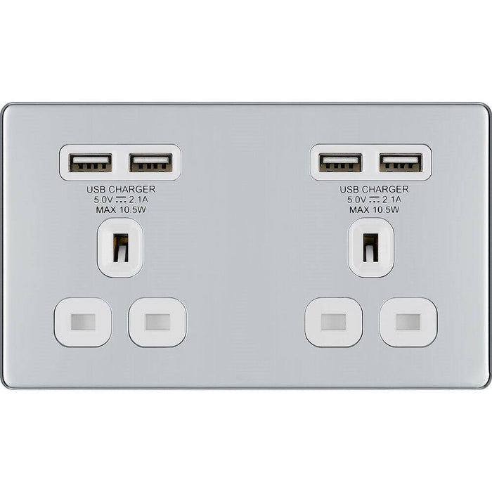 BG Nexus Screwless Polished Chrome 13A Double USB Socket FPC24U44W Available from RS Electrical Supplies