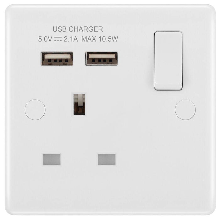 BG White Moulded 13A Single USB Socket 821U2 Available from RS Electrical Supplies