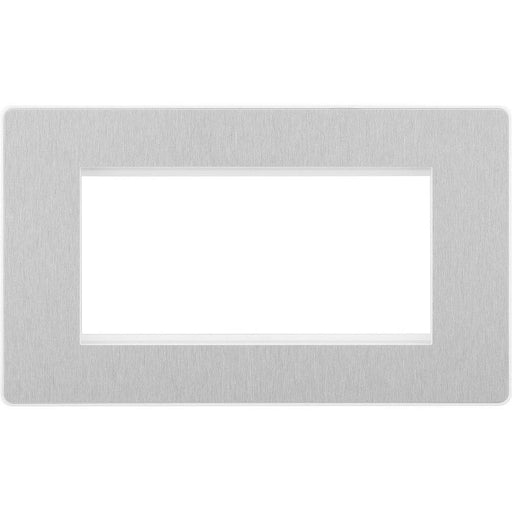 BG Evolve Brushed Steel 4G Euro Module Plate PCDBSEMR4W Available from RS Electrical Supplies
