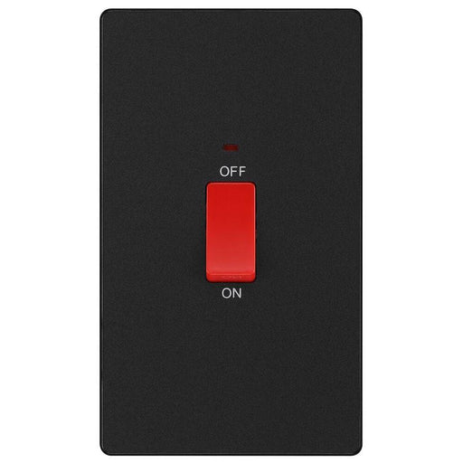 BG Evolve Matt Black 45A double pole switch with LED PCDMB72B Available from RS Electrical Supplies