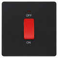 BG Evolve Matt Black 45A double pole switch with LED PCDMB74B Available from RS Electrical Supplies