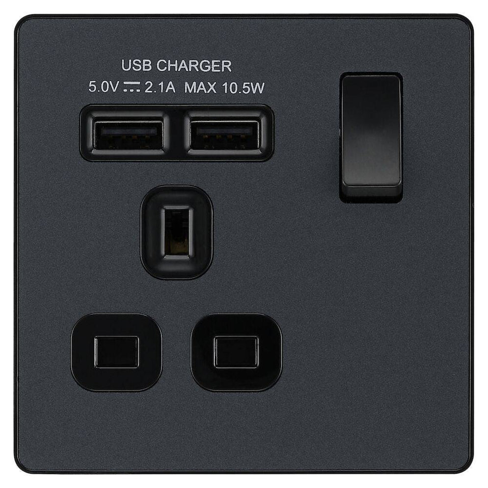 BG Evolve Matt Grey 13A Single USB Socket PCDMG21U2B | RS Electrical ...
