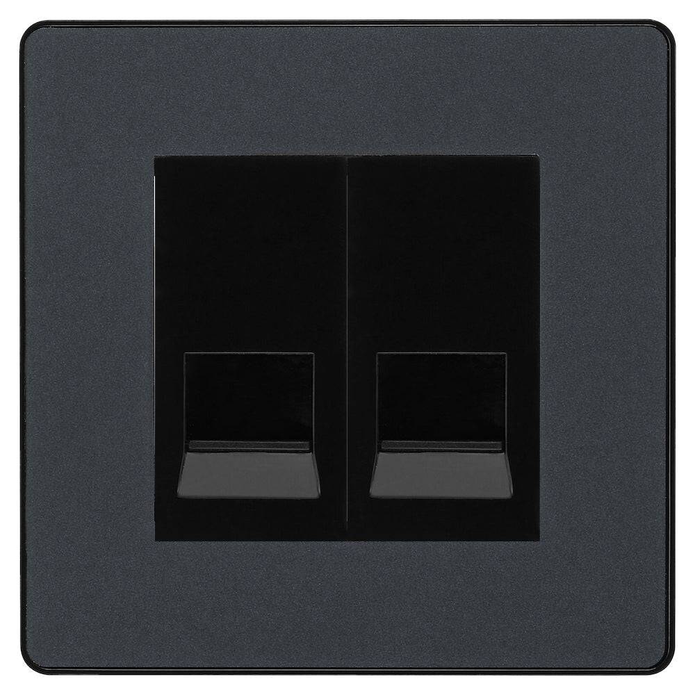 BG Electrical Evolve Sekundäre Telefonsteckdose - Schwarz/chrom, Schraubenlos, Für 35-mm-Box
