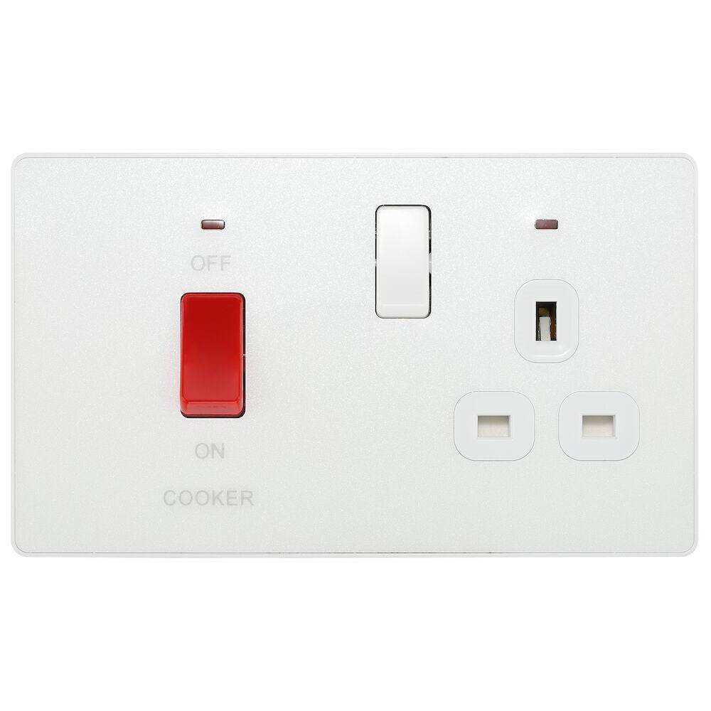 BG Evolve Pearl White 45A Cooker Switch with double pole switch and LED ...