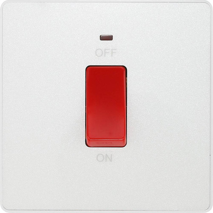BG Evolve Pearl White 45A double pole switch with LED PCDCL74W Available from RS Electrical Supplies