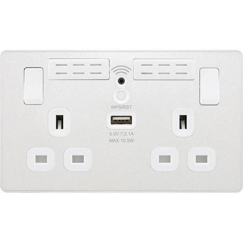BG Evolve Pearl White WiFi Extender with 13A double USB Socket PCDCL22UWRW