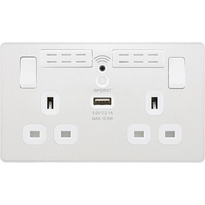 BG Evolve Pearl White WiFi Extender with 13A double USB Socket PCDCL22UWRW Available from RS Electrical Supplies
