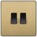 BG Evolve Satin Brass 2G 2W Light Switch PCDSB42B Available from RS Electrical Supplies