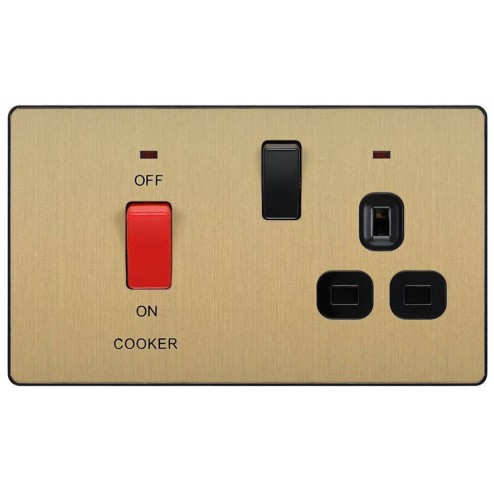 BG Evolve Satin Brass 45A Cooker Switch with double pole switch and LED ...