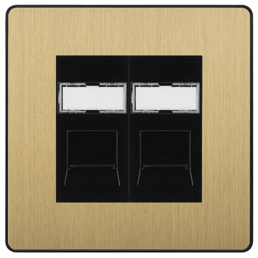 BG Evolve Satin Brass Double RJ45 Cat6 Data Outlet PCDSBRJ4526B Available from RS Electrical Supplies