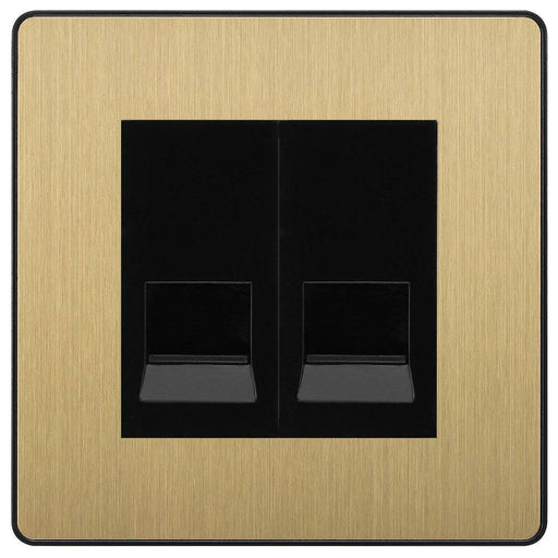 BG Evolve Satin Brass Double Secondary Telephone Socket PCDSBBTS2B Available from RS Electrical Supplies