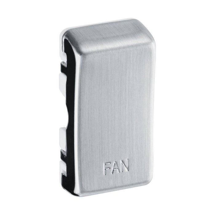 Steel Rising Block With Fan BG Grid Brushed Steel Engraved 'Fan' Rocker RRFNBS | RS Electrical Supplies
