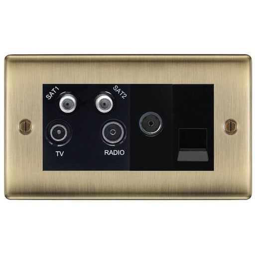 BG Nexus Metal Antique Brass Quadplex Combination TV Socket NAB69B Available from RS Electrical Supplies