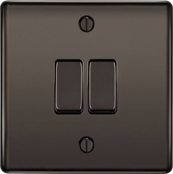 BG Nexus Metal Black Nickel 2G Intermediate Light Switch NBN2GINT Available from RS Electrical Supplies