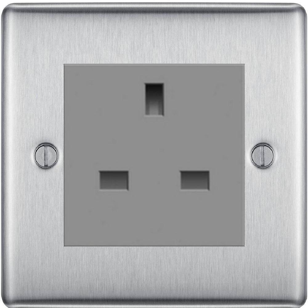 3a Simplex Socket BG Nexus Metal Brushed Steel 13A Unswitched Socket NBS23G | RS ...