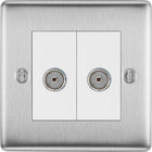 BG Nexus Metal Brushed Steel Double Co-axial Socket NBS61W