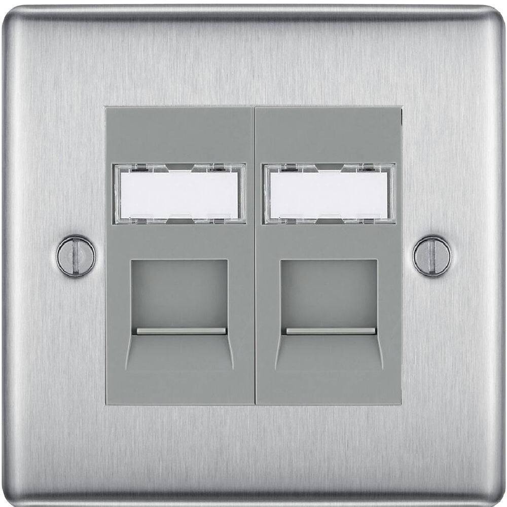 Double Rj45 Drop BG Nexus Metal Brushed Steel Double RJ45 Cat6 Data Outlet NBSRJ4526G ...