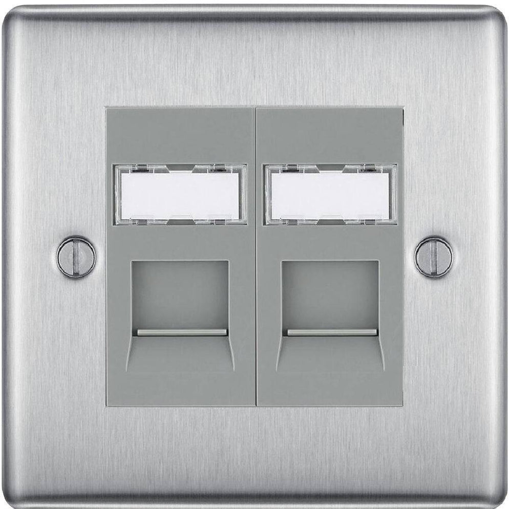 BG Nexus Metal Brushed Steel Double RJ45 Cat6 Data Outlet NBSRJ4526G ...