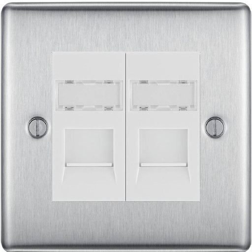 BG Nexus Metal Brushed Steel Double RJ45 Cat6 Data Outlet NBSRJ4526W Available from RS Electrical Supplies