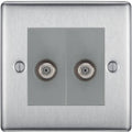 BG Nexus Metal Brushed Steel Double Satellite Socket NBS642G Available from RS Electrical Supplies
