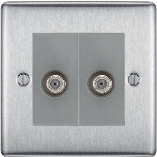 BG Nexus Metal Brushed Steel Double Satellite Socket NBS642G Available from RS Electrical Supplies