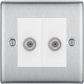 BG Nexus Metal Brushed Steel Double Satellite Socket NBS642W Available from RS Electrical Supplies