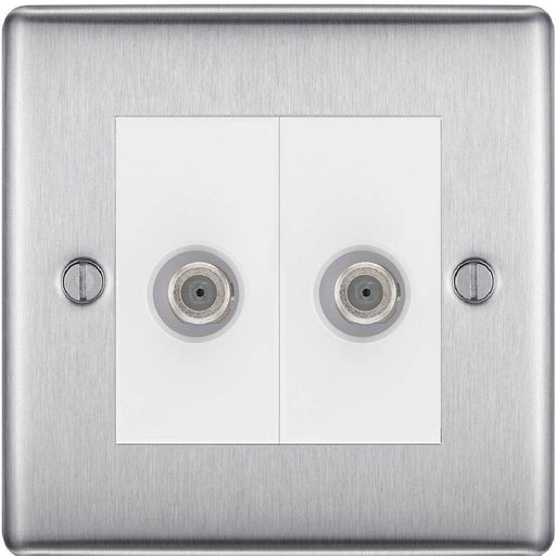 BG Nexus Metal Brushed Steel Double Satellite Socket NBS642W Available from RS Electrical Supplies