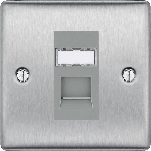 BG Nexus Metal Brushed Steel RJ45 Cat5E Data Outlet NBSRJ451G Available from RS Electrical Supplies