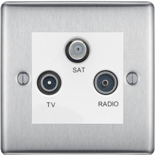 BG Nexus Metal Brushed Steel TV/FM/SAT Socket NBS67W Available from RS Electrical Supplies