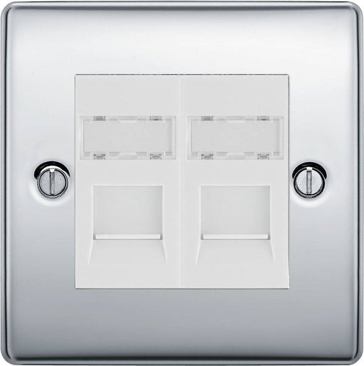 BG Nexus Metal Polished Chrome Double Cat5E Data Outlet NPCRJ452W Available from RS Electrical Supplies