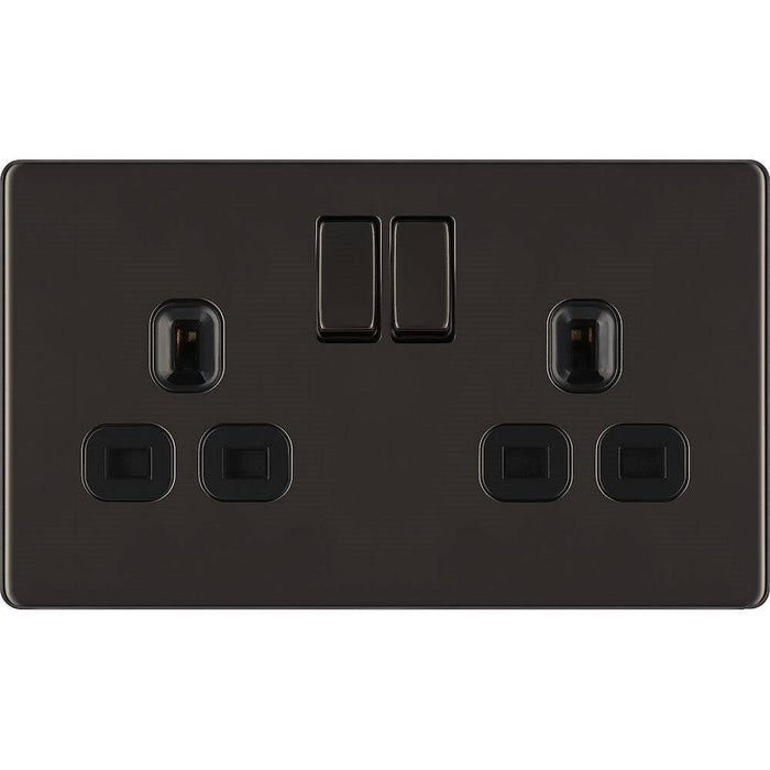 BG Nexus Screwless Black Nickel 13A Double Socket FBN22B Available from RS Electrical Supplies