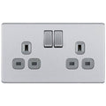 BG Nexus Screwless Brushed Steel 13A Double Socket FBS22G Available from RS Electrical Supplies