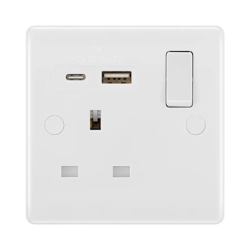 BG White Moulded 13A single type A+C USB socket