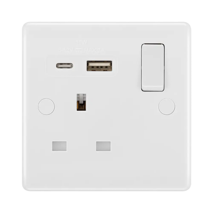 BG White Moulded 13A single type A+C USB socket