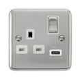 Click Deco Plus Polished Chrome 13A 1G Switched Socket & 2.1A USB Outlet DPCH571WH