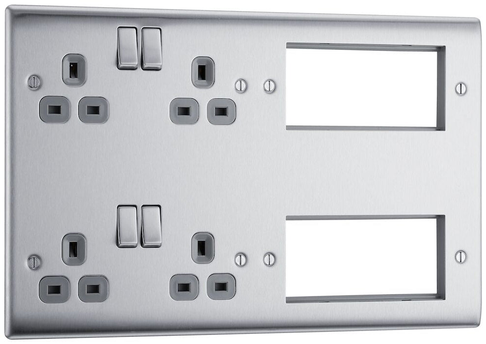 BG Nexus Metal Brushed Steel Double Socket Combination Plate NBS222EM8G additional product image 2