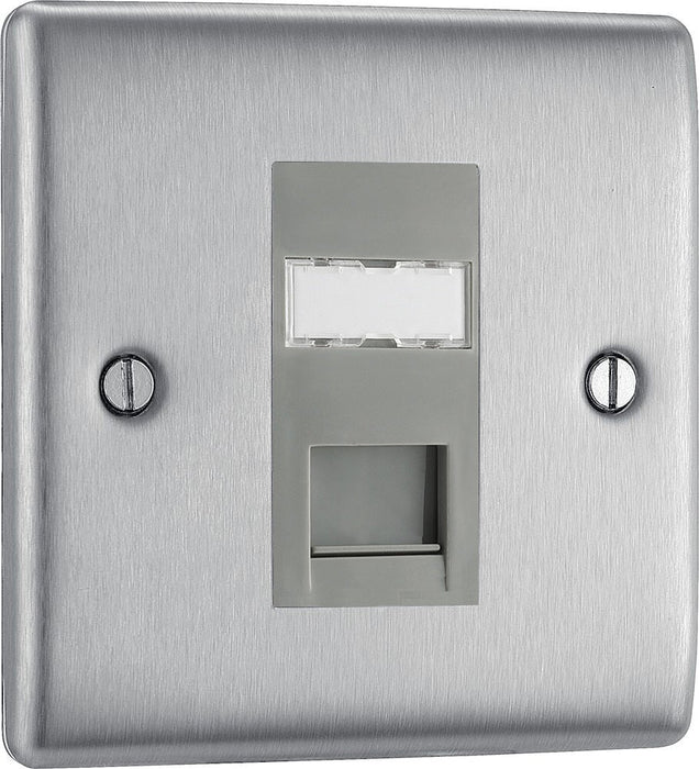 BG Nexus Metal Brushed Steel RJ45 Cat6 Data Outlet NBSRJ4516G Available from RS Electrical Supplies