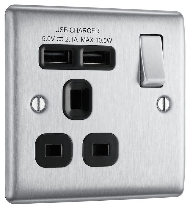 BG Nexus Metal Brushed Steel 13A Single USB Socket NBS21U2B additional product image 2