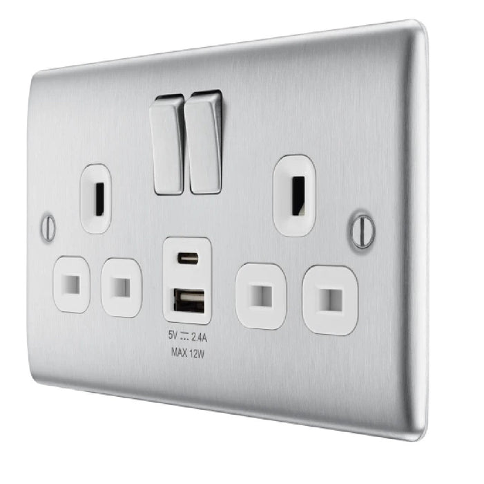 BG Nexus Metal Brushed Steel 13A Double USB Socket with 12W A+C Ports NBS22UAC12W additional product image 2