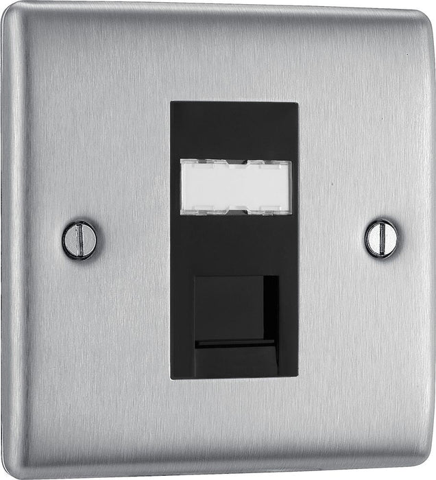 BG Nexus Metal Brushed Steel RJ45 Cat5E Data Outlet NBSRJ451B Available from RS Electrical Supplies
