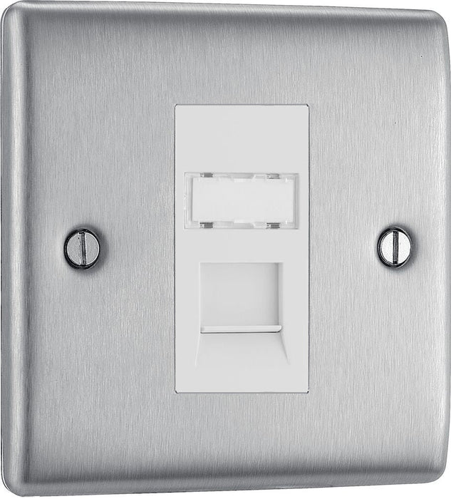BG Nexus Metal Brushed Steel RJ45 Cat6 Data Outlet NBSRJ4516W Available from RS Electrical Supplies
