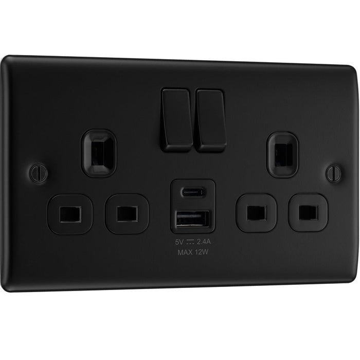 BG Nexus Metal Matt Black Double A & C USB Socket 12W NFB22UAC12B left side