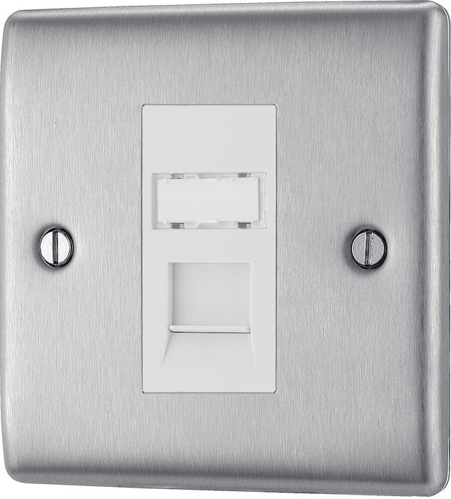 BG Nexus Metal Brushed Steel RJ45 Cat5E Data Outlet NBSRJ451W Available from RS Electrical Supplies
