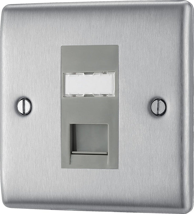 BG Nexus Metal Brushed Steel RJ45 Cat6 Data Outlet NBSRJ4516G Available from RS Electrical Supplies
