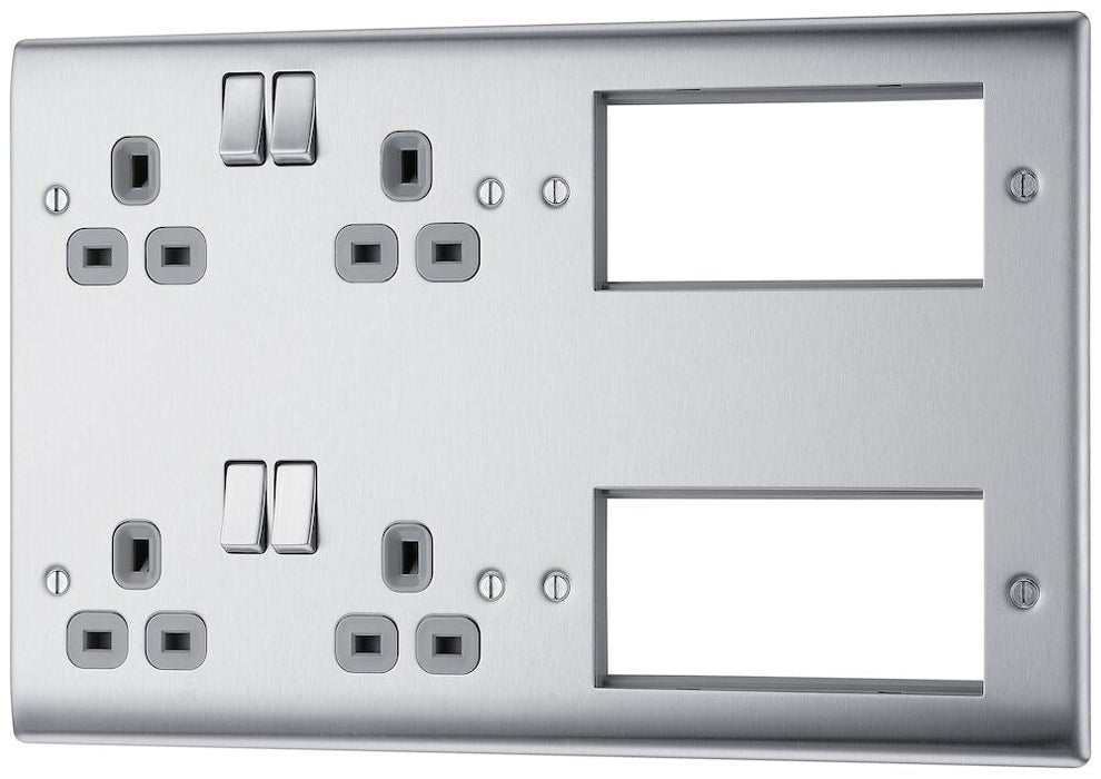 BG Nexus Metal Brushed Steel Double Socket Combination Plate NBS222EM8G additional product image 3
