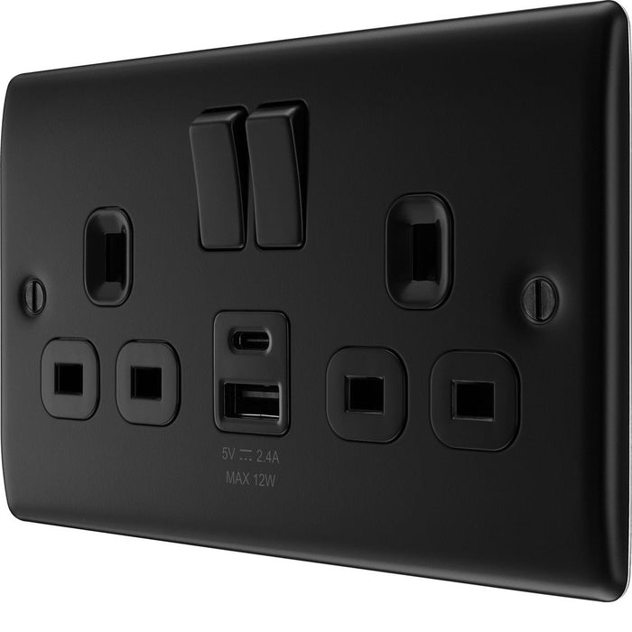BG Nexus Metal Matt Black Double A & C USB Socket 12W NFB22UAC12B right side