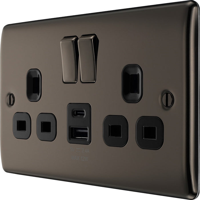 BG Nexus Metal Black Nickel 13A Double USB Socket with 12W A+C Ports right side NBN22UAC12B Available from RS Electrical Supplies